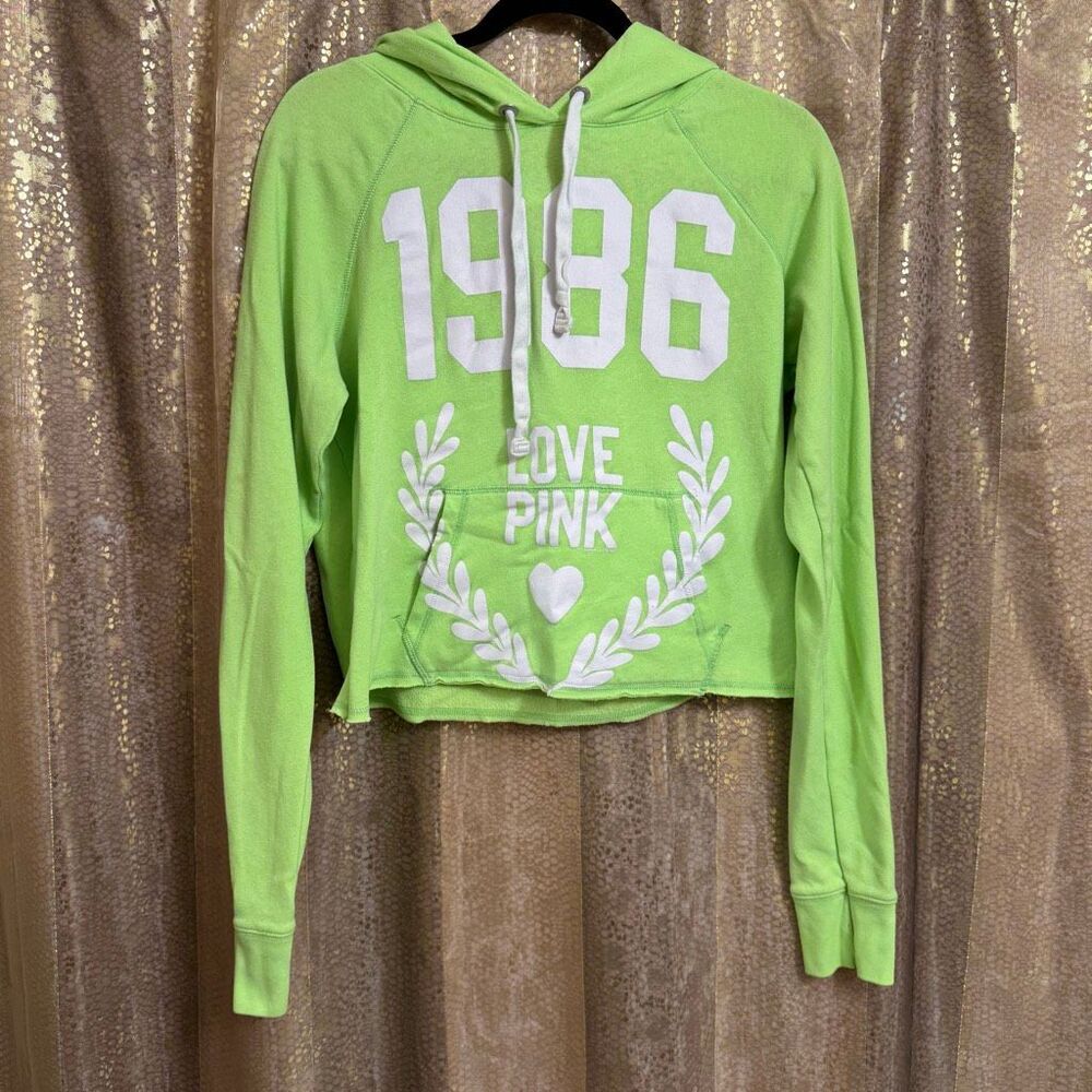 PINK Victorias Secret Vintage Y2K Cropped 1986 Bright Green Sweater Small